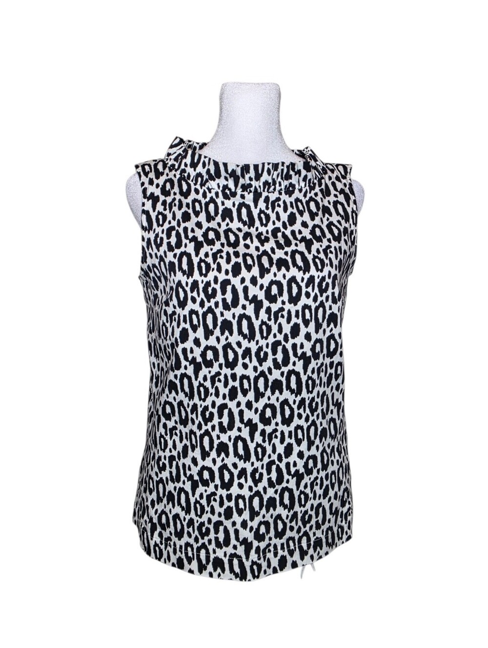 Sara Campbell Womens Sleeveless Leopard Print Zip Back Ruffle Blouse Size S